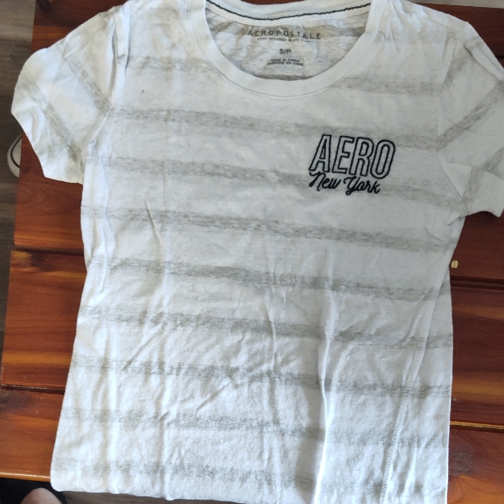 Aeropostale White Striped Tee with New York Logo